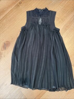 NWOT Freepeople Dark Grey Sleeveless Lace Yoke Dress